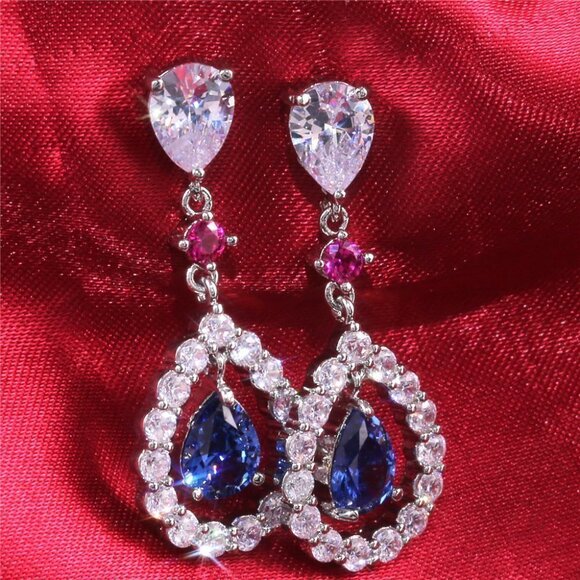 🍁 Romantic Royal Blue Water Drop Hollow Dangle Earrings for Women, UNVN1… - Picture 1 of 3